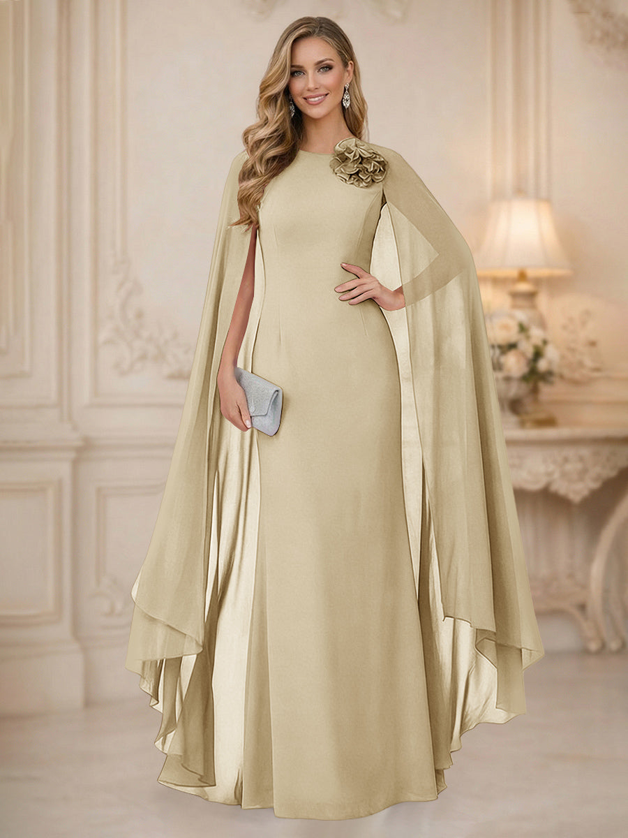 Chiffon Mermaid Scoop Sleeveless Long Mother of the Bride Dresses with 3D Flower