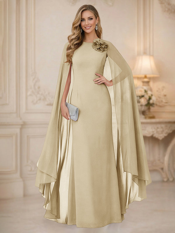 Chiffon Mermaid Scoop Sleeveless Long Mother of the Bride Dresses with 3D Flower