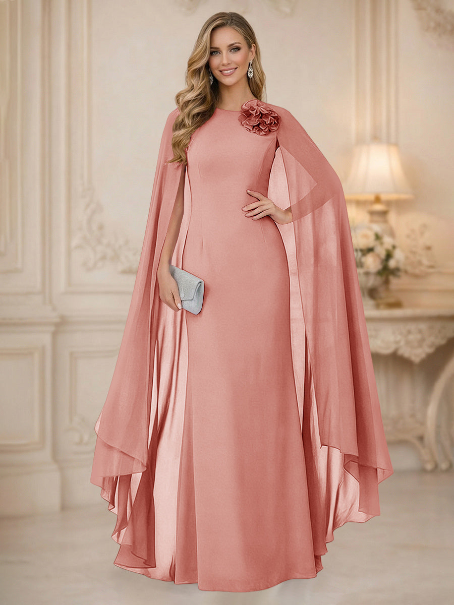 Chiffon Mermaid Scoop Sleeveless Long Mother of the Bride Dresses with 3D Flower