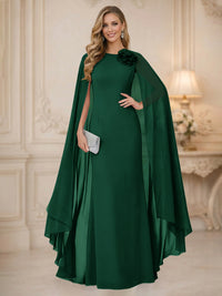 Chiffon Mermaid Scoop Sleeveless Long Mother of the Bride Dresses with 3D Flower