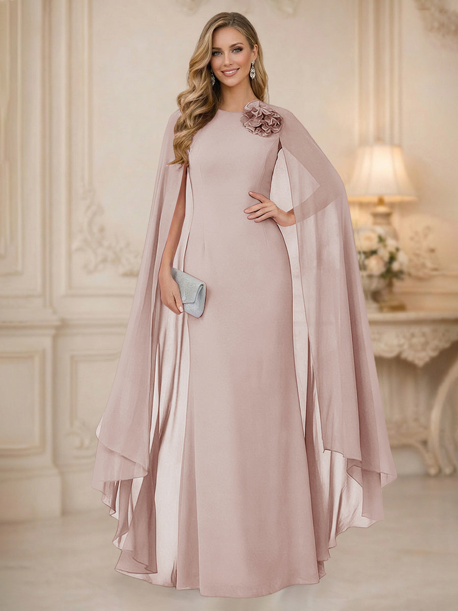 Chiffon Mermaid Scoop Sleeveless Long Mother of the Bride Dresses with 3D Flower