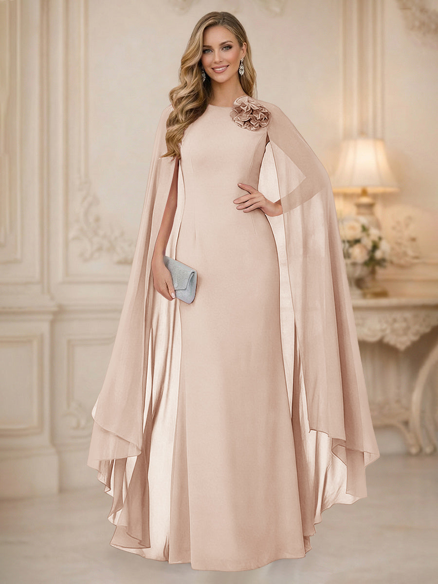 Chiffon Mermaid Scoop Sleeveless Long Mother of the Bride Dresses with 3D Flower