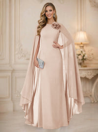 Chiffon Mermaid Scoop Sleeveless Long Mother of the Bride Dresses with 3D Flower