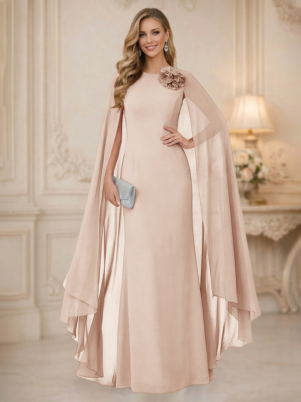 Chiffon Mermaid Scoop Sleeveless Long Mother of the Bride Dresses with 3D Flower
