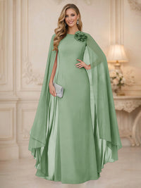 Chiffon Mermaid Scoop Sleeveless Long Mother of the Bride Dresses with 3D Flower