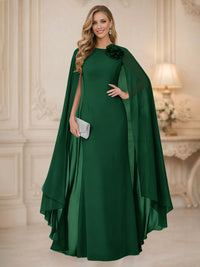 Chiffon Mermaid Scoop Sleeveless Long Mother of the Bride Dresses with 3D Flower