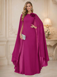 Chiffon Mermaid Scoop Sleeveless Long Mother of the Bride Dresses with 3D Flower