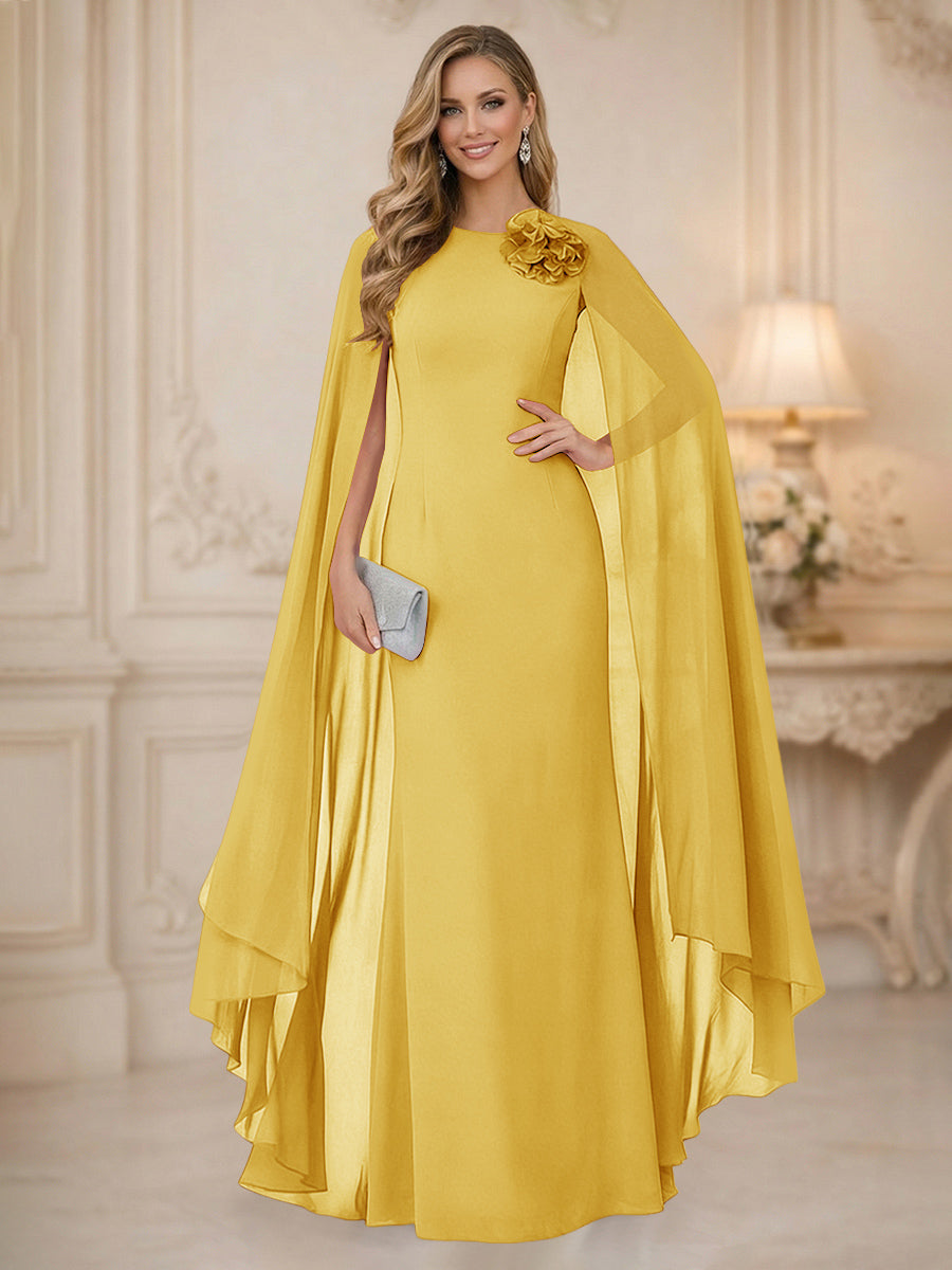 Chiffon Mermaid Scoop Sleeveless Long Mother of the Bride Dresses with 3D Flower