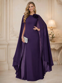 Chiffon Mermaid Scoop Sleeveless Long Mother of the Bride Dresses with 3D Flower