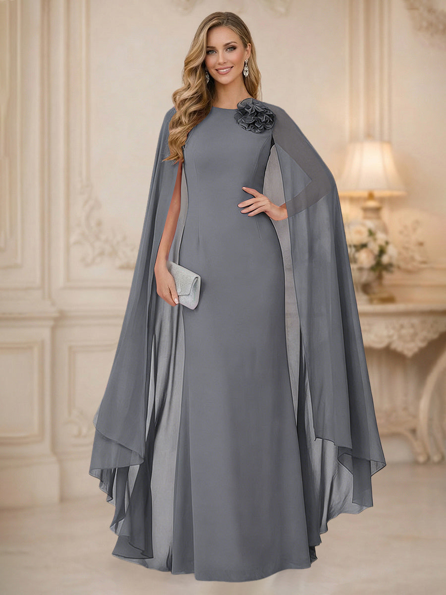 Chiffon Mermaid Scoop Sleeveless Long Mother of the Bride Dresses with 3D Flower