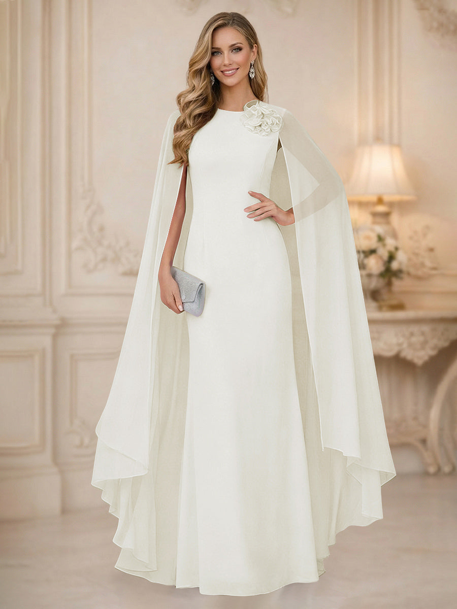 Chiffon Mermaid Scoop Sleeveless Long Mother of the Bride Dresses with 3D Flower