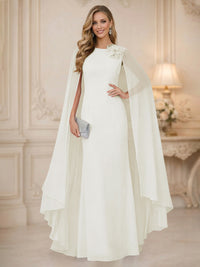 Chiffon Mermaid Scoop Sleeveless Long Mother of the Bride Dresses with 3D Flower