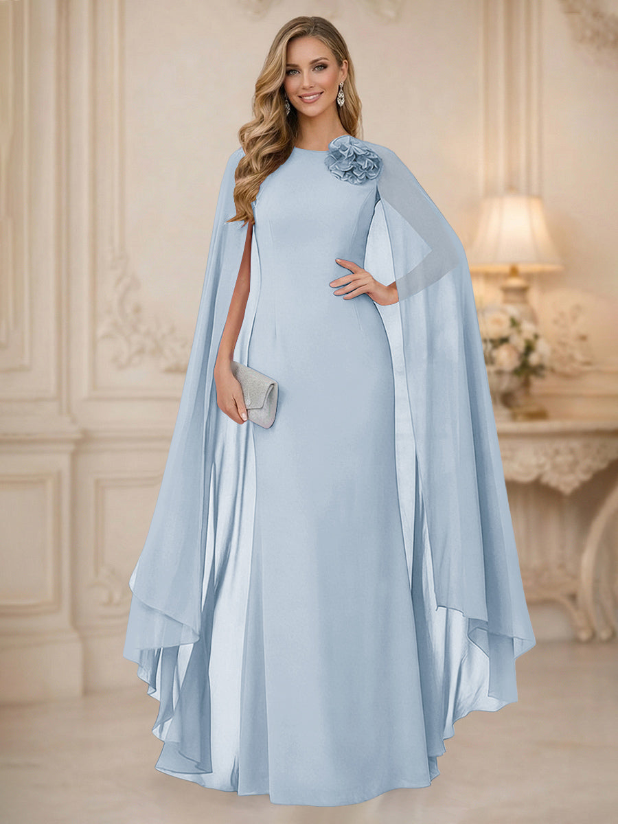 Chiffon Mermaid Scoop Sleeveless Long Mother of the Bride Dresses with 3D Flower