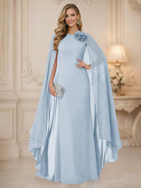 Chiffon Mermaid Scoop Sleeveless Long Mother of the Bride Dresses with 3D Flower