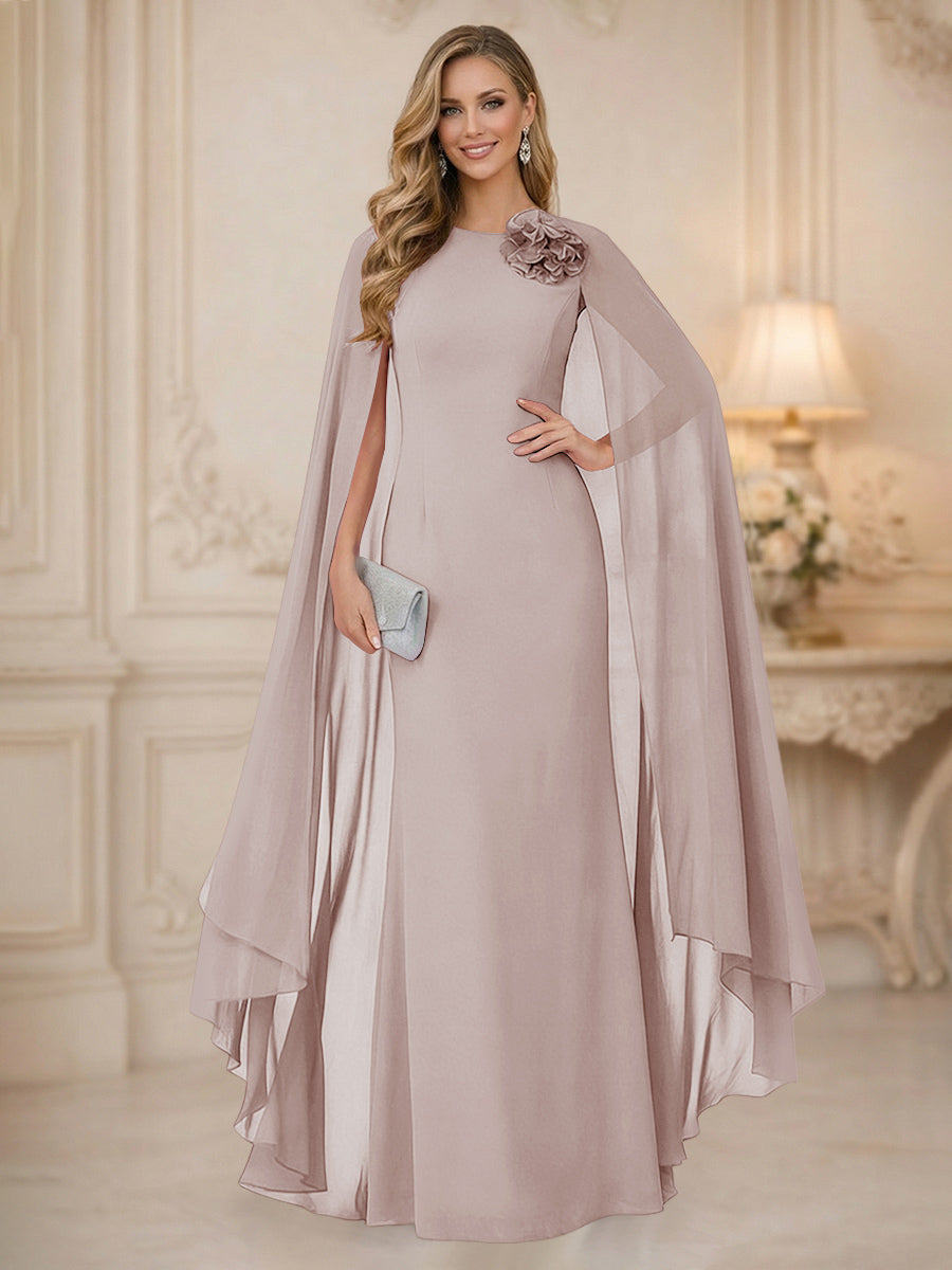 Chiffon Mermaid Scoop Sleeveless Long Mother of the Bride Dresses with 3D Flower