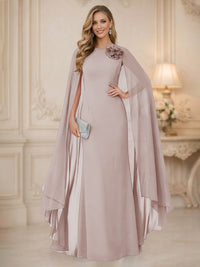 Chiffon Mermaid Scoop Sleeveless Long Mother of the Bride Dresses with 3D Flower