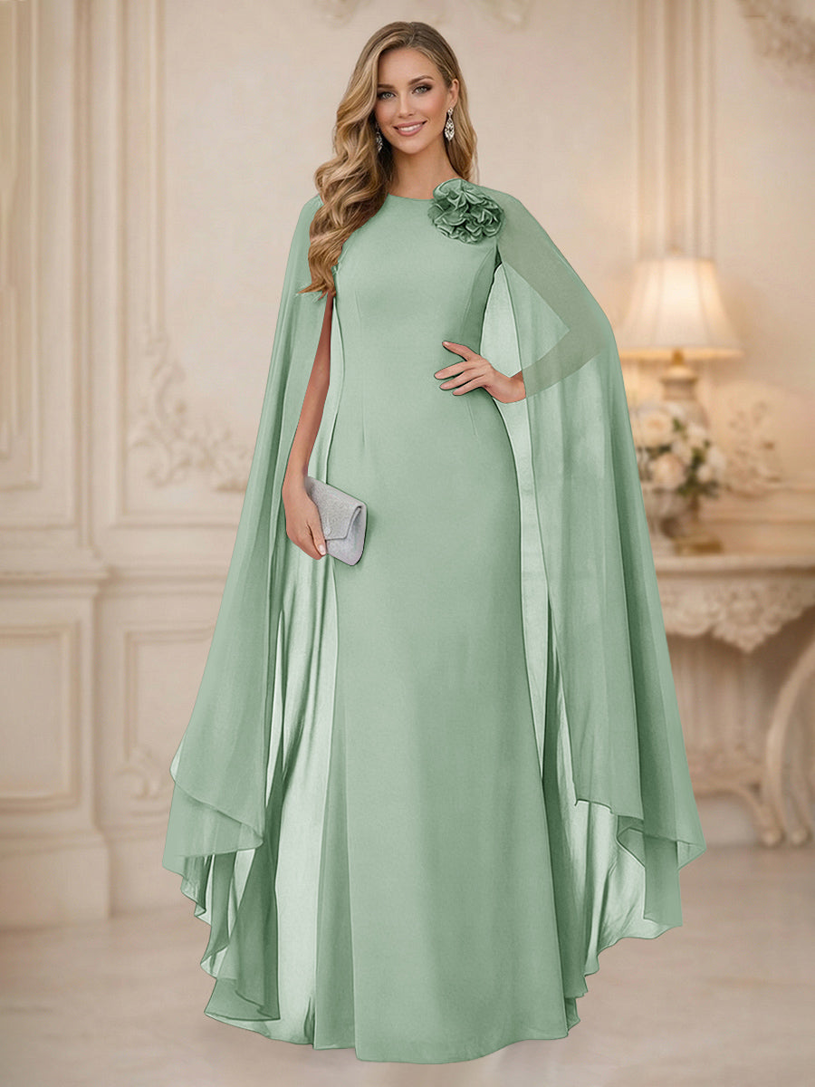 Chiffon Mermaid Scoop Sleeveless Long Mother of the Bride Dresses with 3D Flower