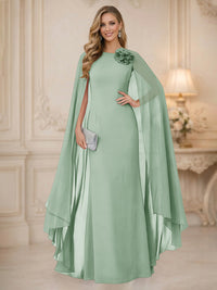 Chiffon Mermaid Scoop Sleeveless Long Mother of the Bride Dresses with 3D Flower