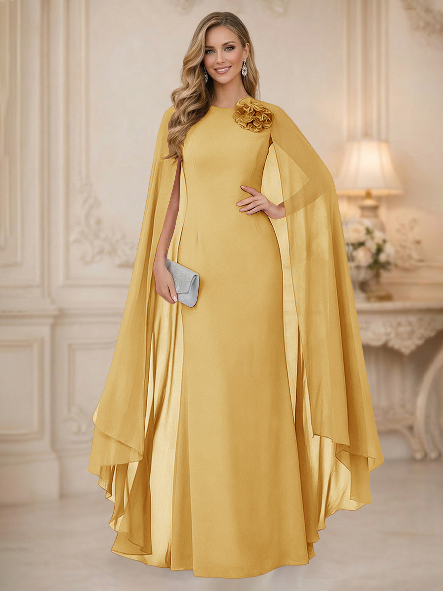 Chiffon Mermaid Scoop Sleeveless Long Mother of the Bride Dresses with 3D Flower