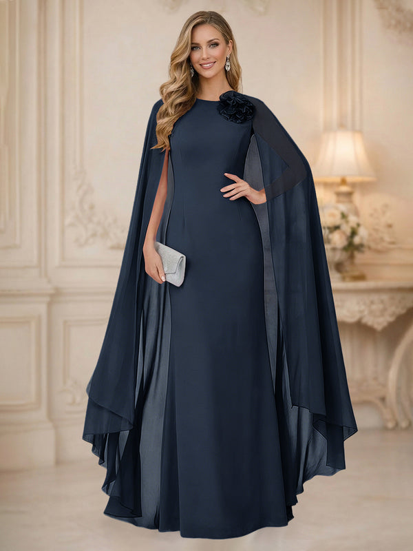 Chiffon Mermaid Scoop Sleeveless Long Mother of the Bride Dresses with 3D Flower