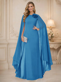 Chiffon Mermaid Scoop Sleeveless Long Mother of the Bride Dresses with 3D Flower