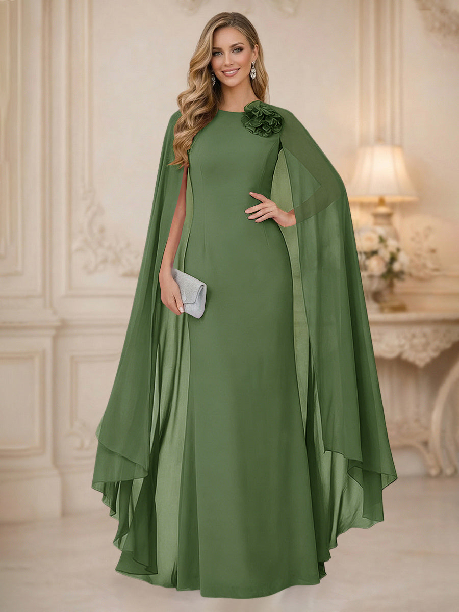 Chiffon Mermaid Scoop Sleeveless Long Mother of the Bride Dresses with 3D Flower