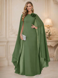 Chiffon Mermaid Scoop Sleeveless Long Mother of the Bride Dresses with 3D Flower