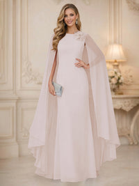 Chiffon Mermaid Scoop Sleeveless Long Mother of the Bride Dresses with 3D Flower