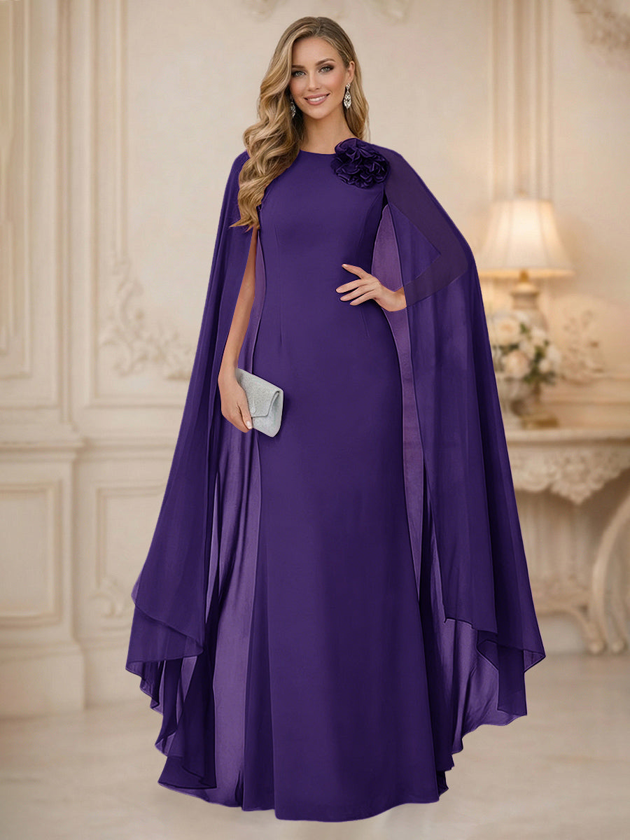 Chiffon Mermaid Scoop Sleeveless Long Mother of the Bride Dresses with 3D Flower