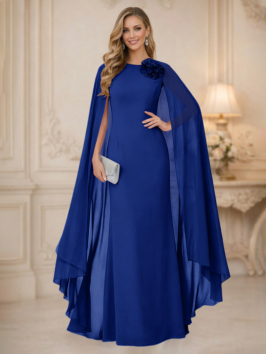 Chiffon Mermaid Scoop Sleeveless Long Mother of the Bride Dresses with 3D Flower