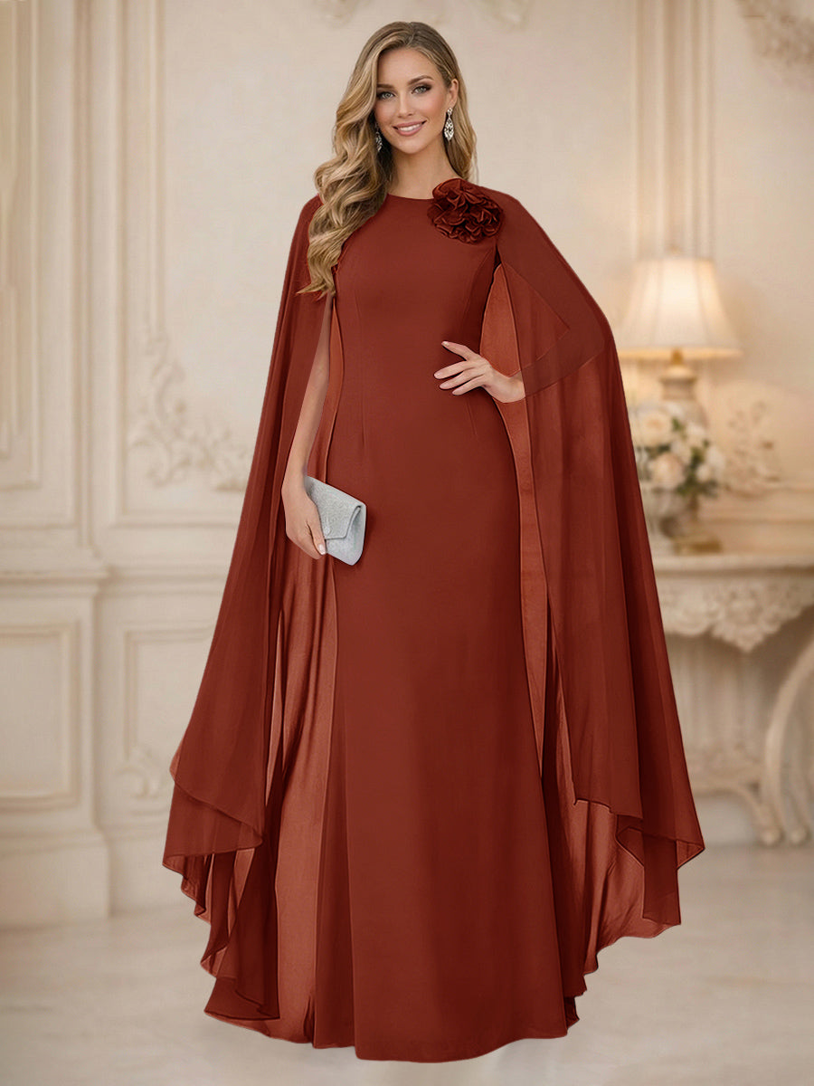 Chiffon Mermaid Scoop Sleeveless Long Mother of the Bride Dresses with 3D Flower