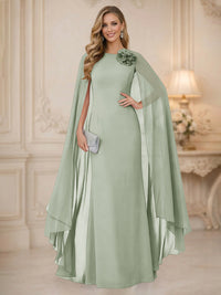 Chiffon Mermaid Scoop Sleeveless Long Mother of the Bride Dresses with 3D Flower
