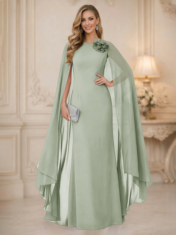 Chiffon Mermaid Scoop Sleeveless Long Mother of the Bride Dresses with 3D Flower