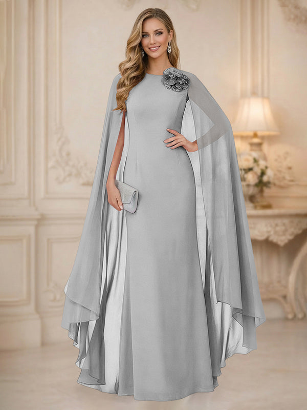 Chiffon Mermaid Scoop Sleeveless Long Mother of the Bride Dresses with 3D Flower