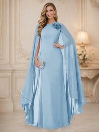 Chiffon Mermaid Scoop Sleeveless Long Mother of the Bride Dresses with 3D Flower