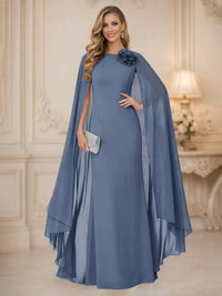 Chiffon Mermaid Scoop Sleeveless Long Mother of the Bride Dresses with 3D Flower