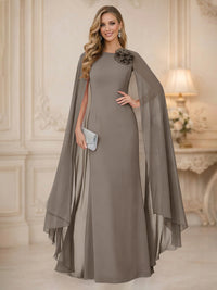 Chiffon Mermaid Scoop Sleeveless Long Mother of the Bride Dresses with 3D Flower
