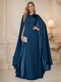 Chiffon Mermaid Scoop Sleeveless Long Mother of the Bride Dresses with 3D Flower