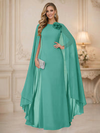 Chiffon Mermaid Scoop Sleeveless Long Mother of the Bride Dresses with 3D Flower