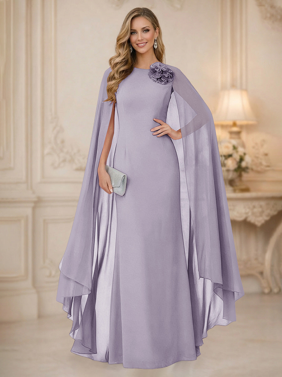 Chiffon Mermaid Scoop Sleeveless Long Mother of the Bride Dresses with 3D Flower