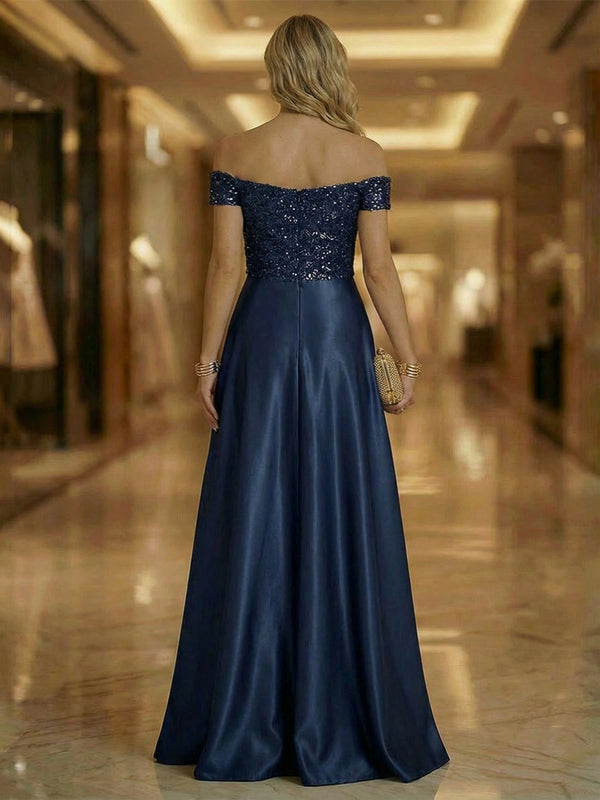 Off Shoulder Sleeveless Floor Length Mixed Sparkly Mother of the Bride Dresses with Pleats