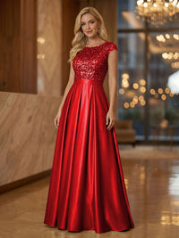 A Line Scoop Neck Long Pleated Mother of the Bride Dresses with Sequin