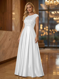A Line Scoop Neck Long Pleated Mother of the Bride Dresses with Sequin