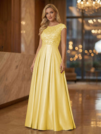 A Line Scoop Neck Long Pleated Mother of the Bride Dresses with Sequin