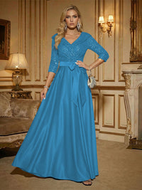 3/4 Sleeve A Line Sequined Floor Length Elegant Mother of the Bride Dresses with Bow