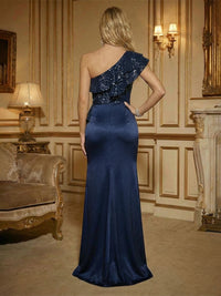 Sheath One Shoulder Sleeveless Ruffled Mixed Mother of the Bride Dresses with High Split