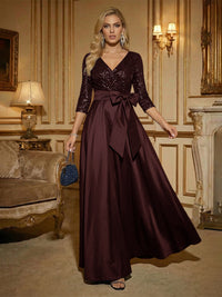 A Line 3/4 Sleeve Floor Length Mixed Mother of the Bride Dresses with Bow