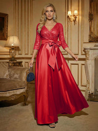 A Line 3/4 Sleeve Floor Length Mixed Mother of the Bride Dresses with Bow
