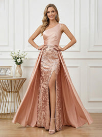 Sheath One Shoulder Floor Length Mixed Mother of the Bride Dresses with Split Side