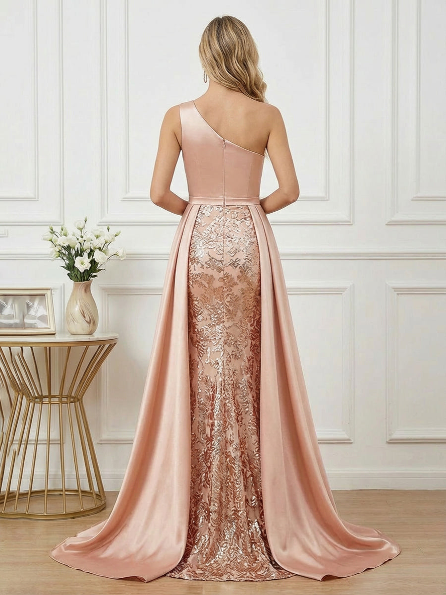 Sheath One Shoulder Floor Length Mixed Mother of the Bride Dresses with Split Side
